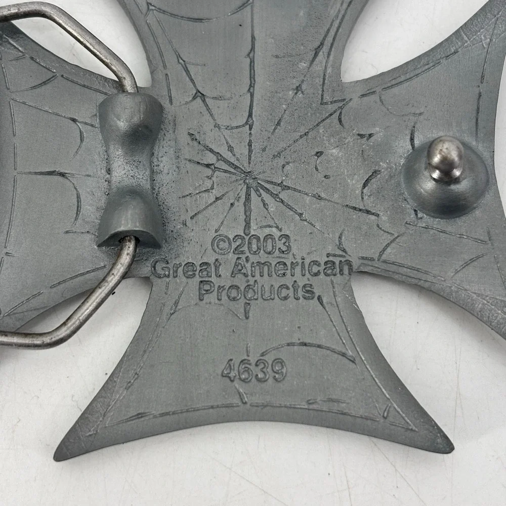 Great American Product Belt Buckle Spider Web Cross Biker Pewter 2003
